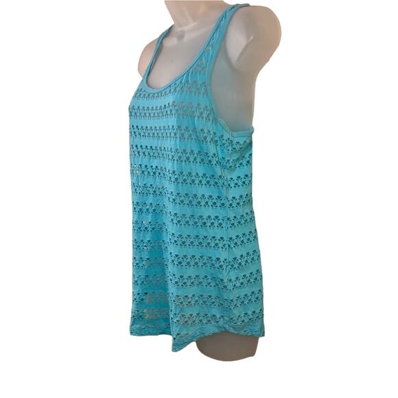 Maurices Y2K 90s Racerback Tank Top Sz M Blue Cutouts Sheer Mesh Open Knit Net - Picture 4 of 6